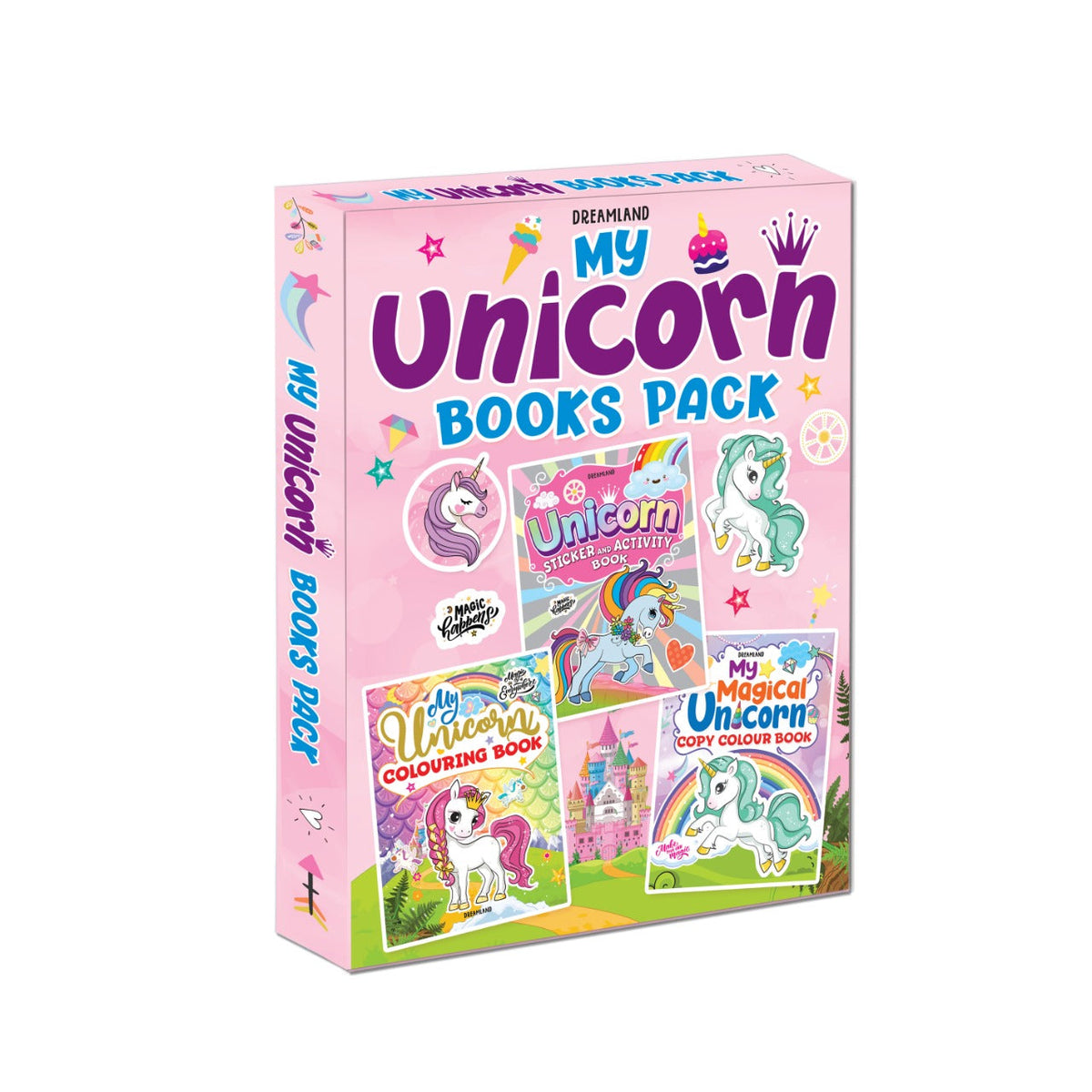 Dreamland My Unicorn Books Pack - Unicorn Sticker and Activity Book, Copy Colour and Colouring Books | Grocsy