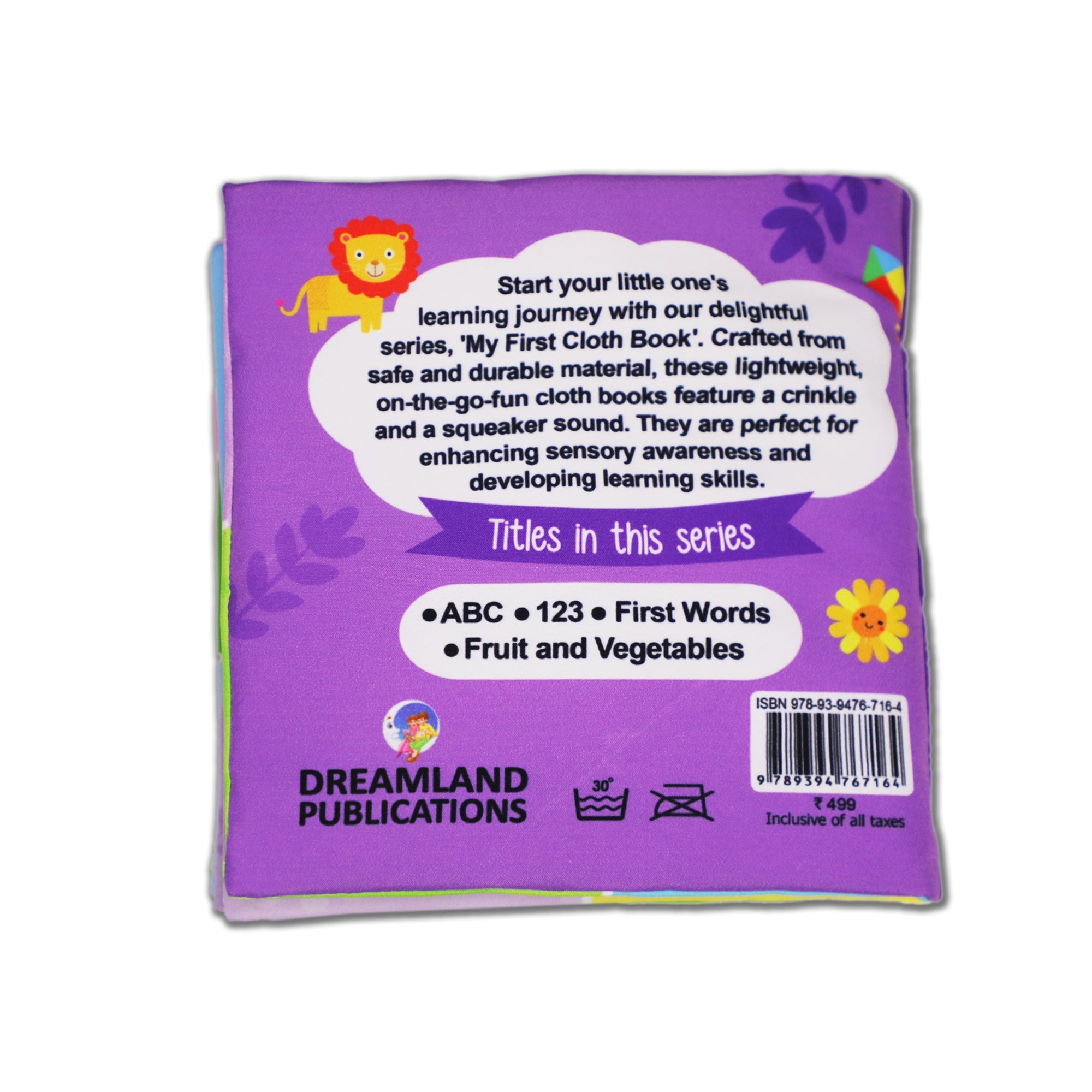 Dreamland Publications Baby My First Cloth Book ABC with Squeaker and Crinkle Paper, Non-Toxic Early Educational Toy for Toddler, Infants | Grocsy