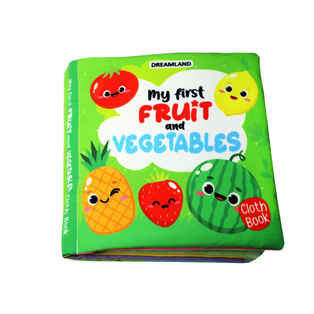 Dreamland Publications Baby My First Cloth Book Fruit and Vegetables with Squeaker and Crinkle Paper, Non-Toxic Early Educational Toy for Toddler, Infants | Grocsy