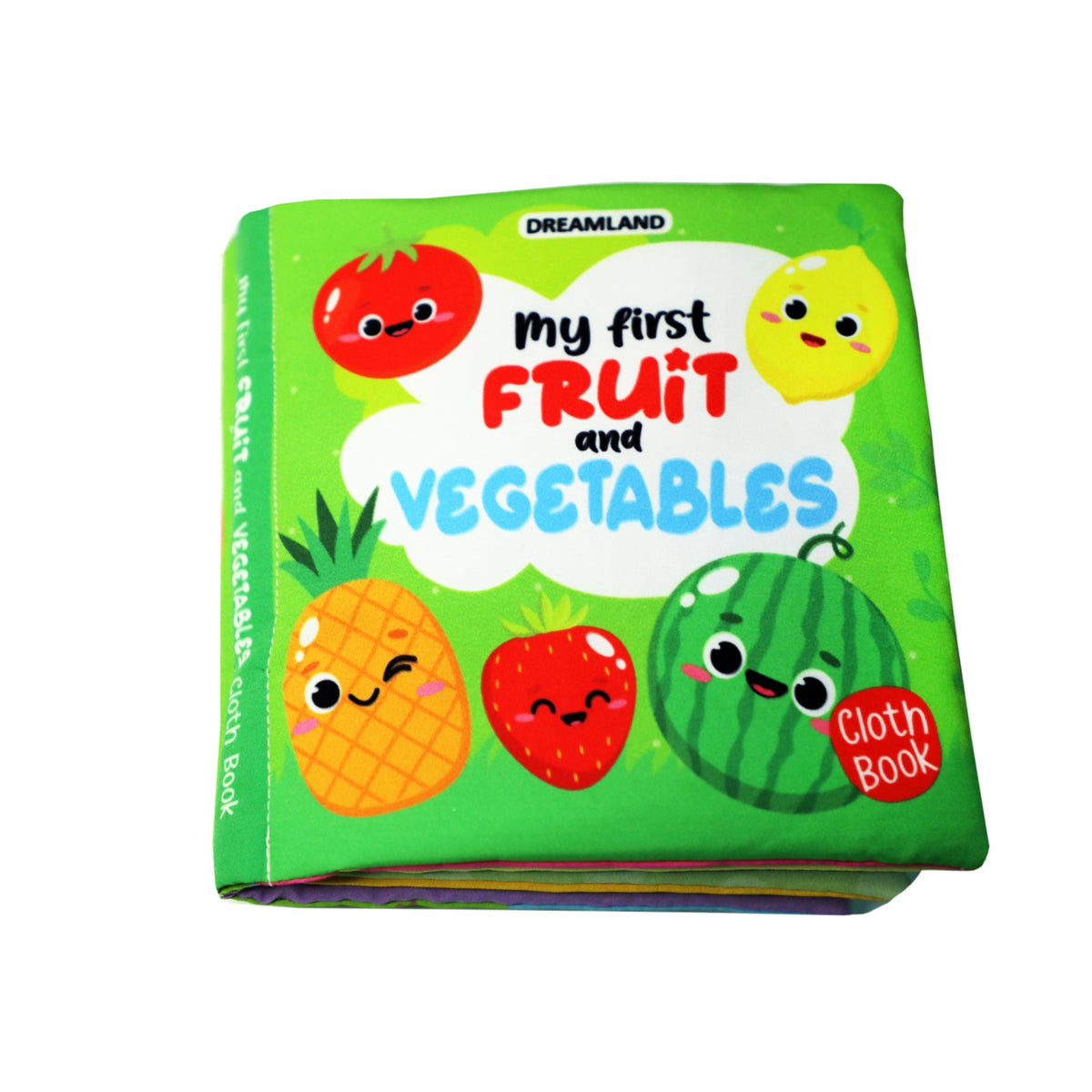 Dreamland Publications Baby My First Cloth Book Fruit and Vegetables with Squeaker and Crinkle Paper, Non-Toxic Early Educational Toy for Toddler, Infants | Grocsy
