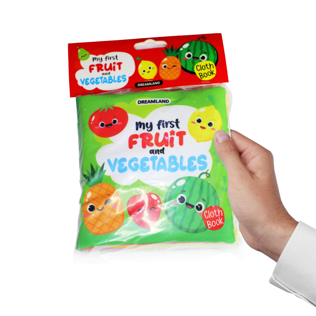Dreamland Publications Baby My First Cloth Book Fruit and Vegetables with Squeaker and Crinkle Paper, Non-Toxic Early Educational Toy for Toddler, Infants | Grocsy