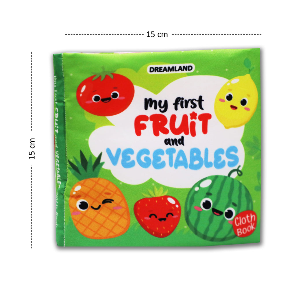 Dreamland Publications Baby My First Cloth Book Fruit and Vegetables with Squeaker and Crinkle Paper, Non-Toxic Early Educational Toy for Toddler, Infants | Grocsy