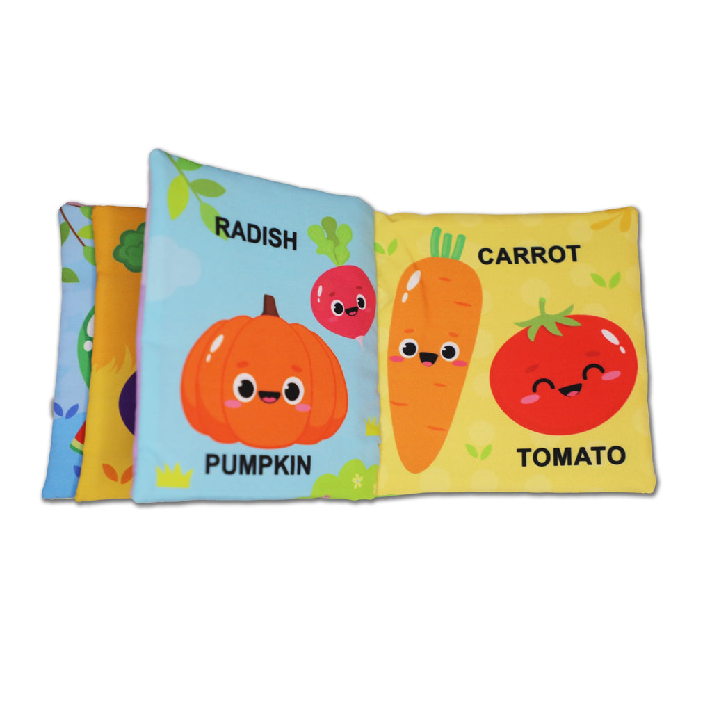 Dreamland Publications Baby My First Cloth Book Fruit and Vegetables with Squeaker and Crinkle Paper, Non-Toxic Early Educational Toy for Toddler, Infants | Grocsy