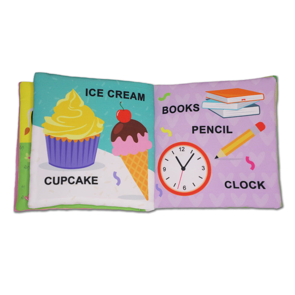 Dreamland Publications Baby My First Cloth Book First Words with Squeaker and Crinkle Paper, Non-Toxic Early Educational Toy for Toddler, Infants | Grocsy
