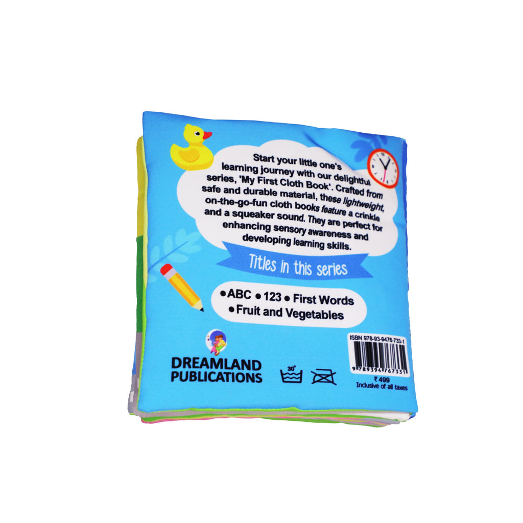 Dreamland Publications Baby My First Cloth Book First Words with Squeaker and Crinkle Paper, Non-Toxic Early Educational Toy for Toddler, Infants | Grocsy