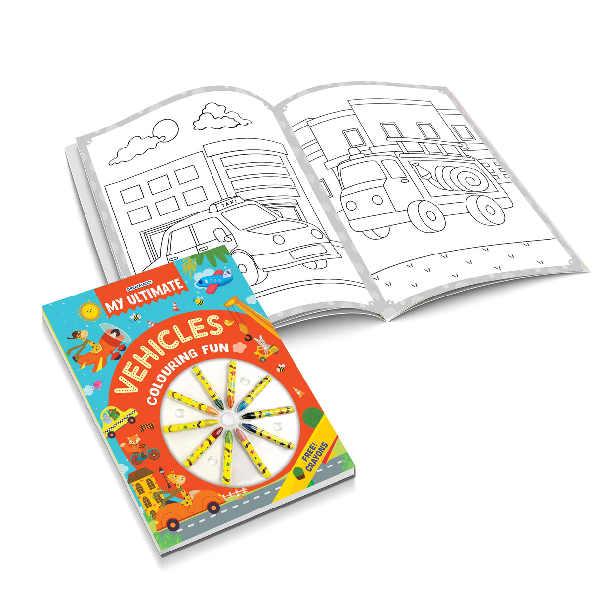 Dreamland Publications My Ultimate Vehicles Colouring Fun Book with Free Crayons : Children's Colouring Book | Grocsy