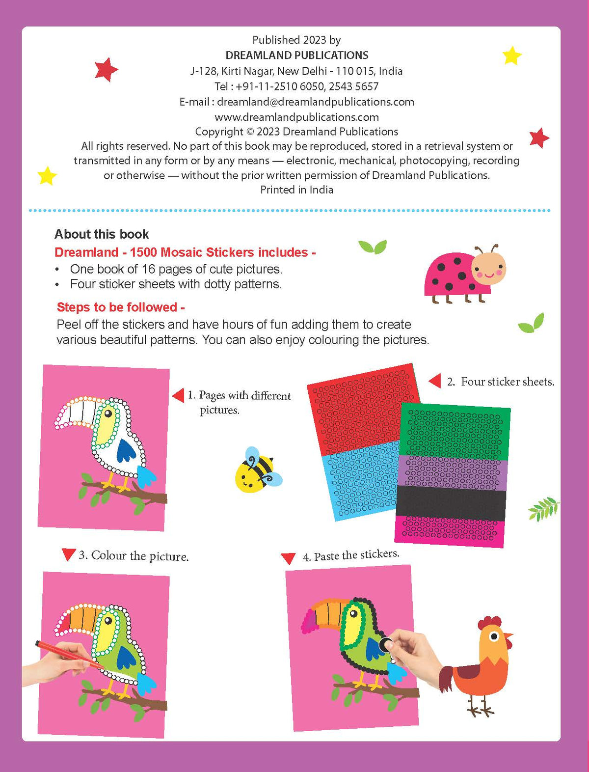 Dreamland Publications 1500 Mosaic Stickers Book 2 with Colouring Fun - Sticker Book for Kids Age 4 - 8 years | Grocsy