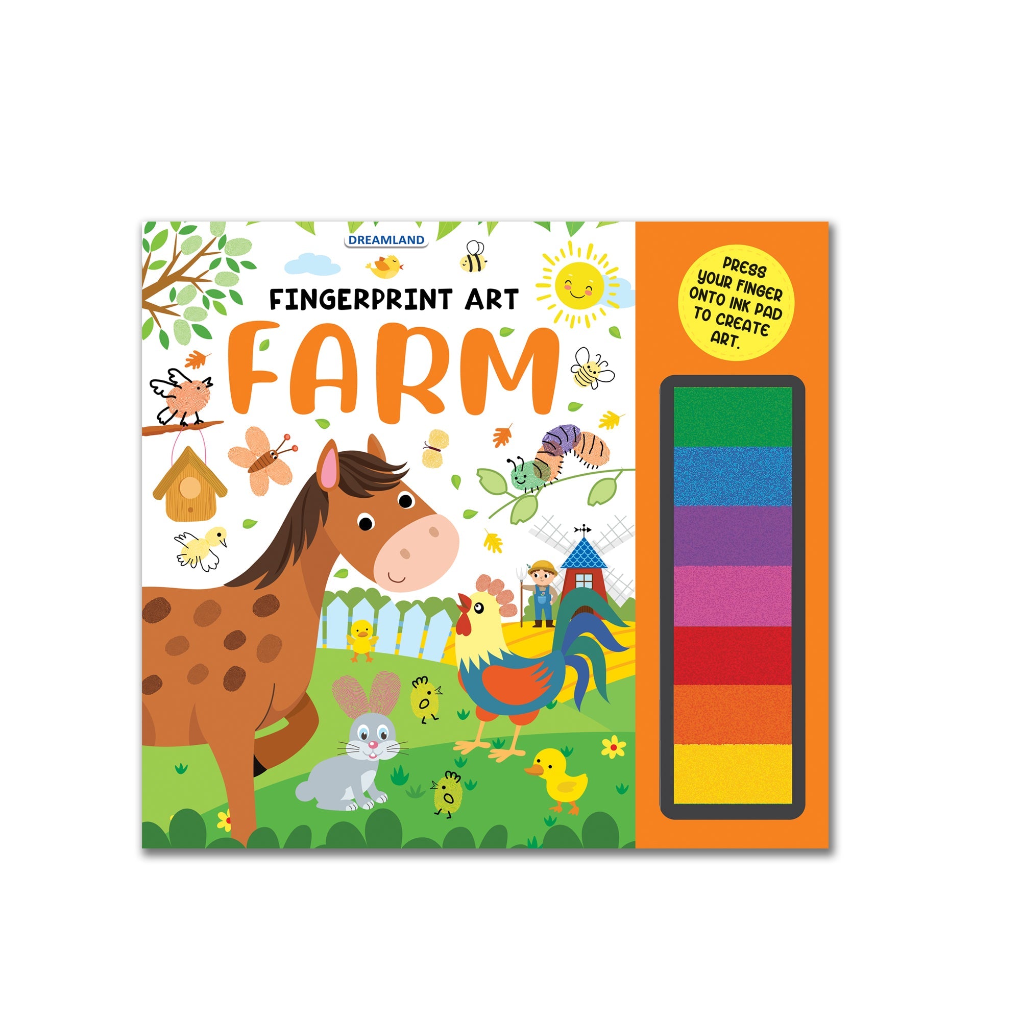 Dreamland Publications Fingerprint Art Activity Book for Children - Farm with Thumbprint Gadget | Grocsy