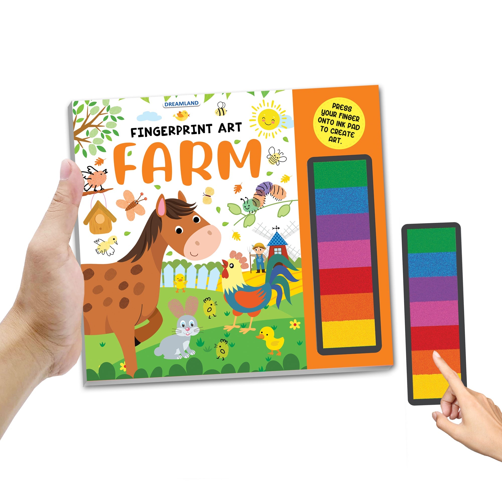 Dreamland Publications Fingerprint Art Activity Book for Children - Farm with Thumbprint Gadget | Grocsy