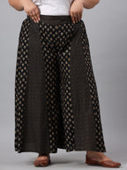 Juniper Women's Black Rayon Printed Flared Palazzo | Grocsy