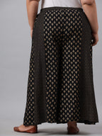 Juniper Women's Black Rayon Printed Flared Palazzo | Grocsy