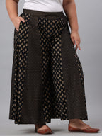 Juniper Women's Black Rayon Printed Flared Palazzo | Grocsy