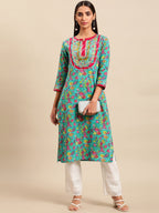 Sangria Women Floral Printed Gotta Patti Floral Kurta | Grocsy