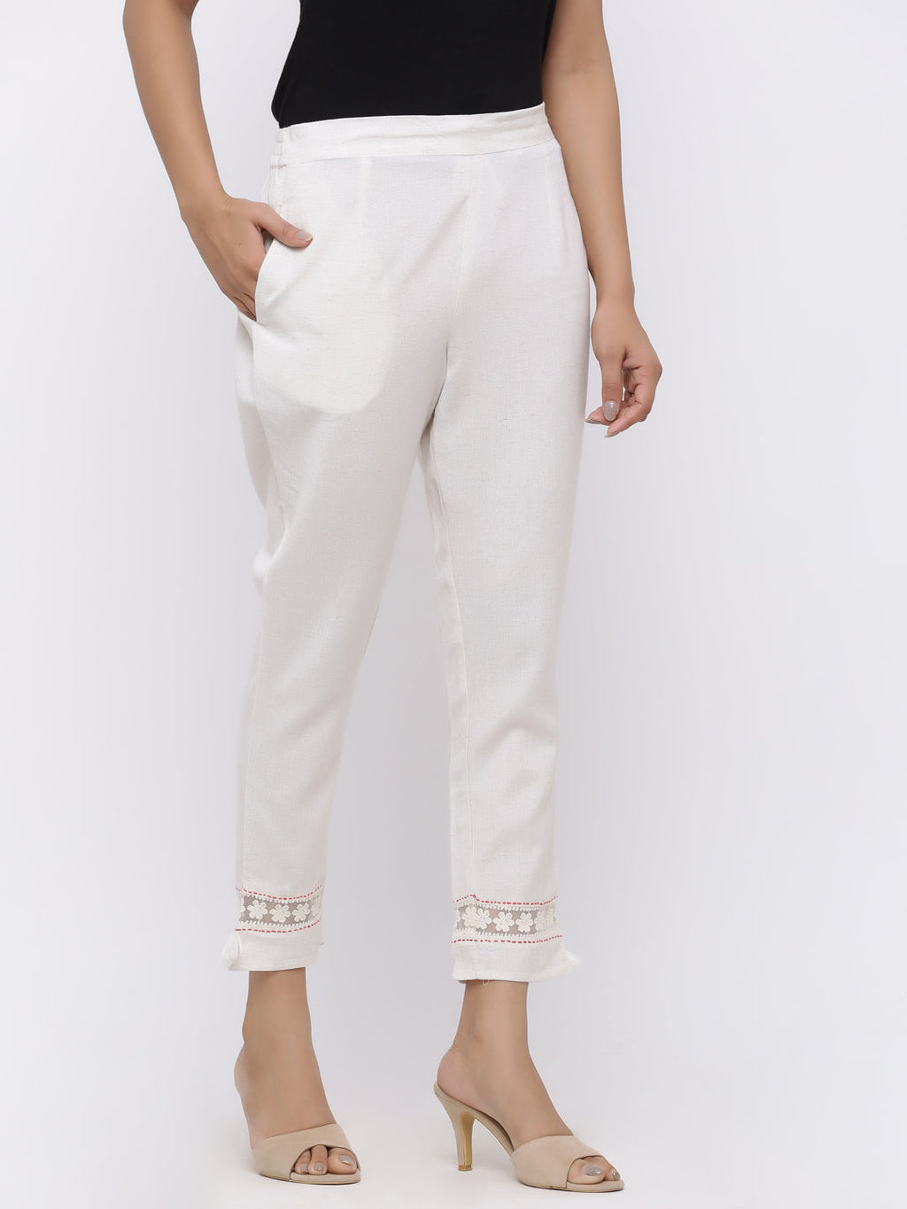 Juniper Women White Rayon Flex Solid Slim Fit Pant/Slim Pant | Grocsy
