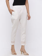 Juniper Women White Rayon Flex Solid Slim Fit Pant/Slim Pant | Grocsy