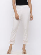 Juniper Women White Rayon Flex Solid Slim Fit Pant/Slim Pant | Grocsy