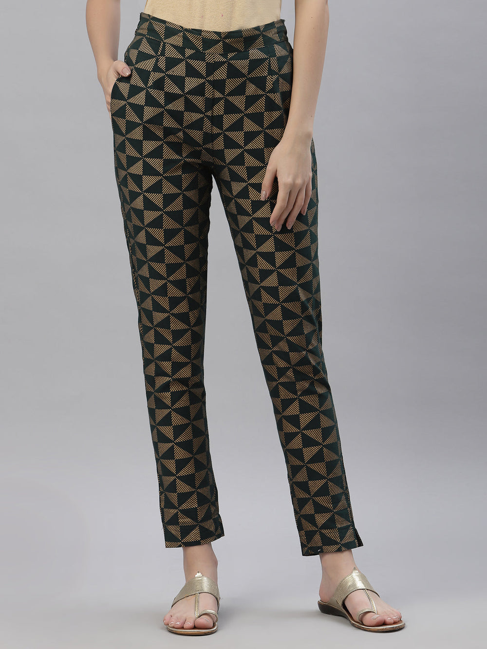 Juniper Women's Jadegreen Cotton flex Printed Straight Pant | Grocsy