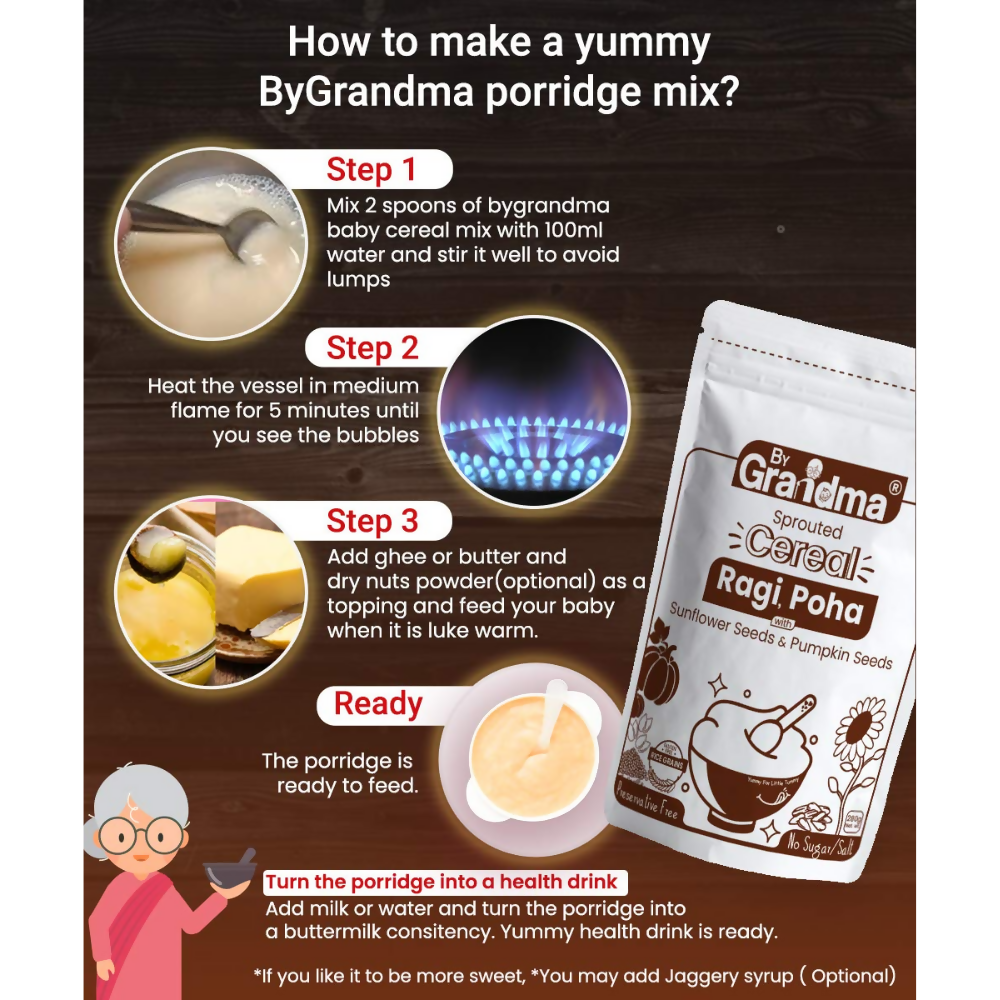 By Grandma Sprouted Cereal - Sprouted Ragi, Poha Rice, Sunflower seeds, Pumpkin Seeds | Grocsy