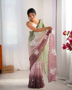 Pista and Wine Crunchy Crush Pedding Color Embroidery Work Party Wear Saree - Zuleika | Grocsy