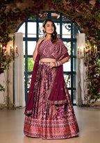Women's Wedding Traditional Mulberry Dull Satin Lehenga Choli - Kaushlya | Grocsy