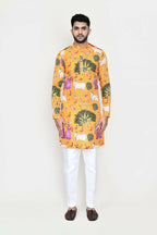 Joban Fashion White Colored Rayon Based With Modal Hand Print Work Fabric Kurta,Straight Fit Pant | Grocsy