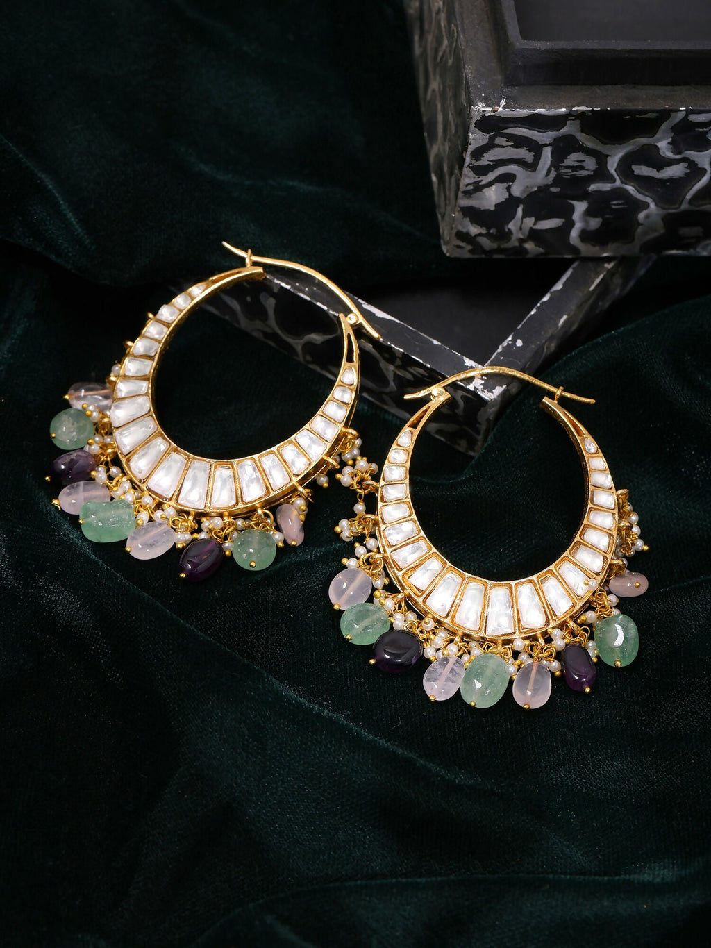 Ruby Raang Gold Polished Multi-Color Kundan Loops | Grocsy