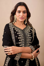 Joban Fashion Black Kurta Set Velvet Embroidery Sequence Work | Grocsy