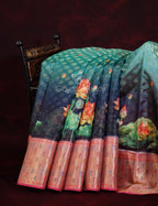 Green and Pink Banaras Border Floral Design Banarasi Semi Silk Saree By Gayathri Reddy Designer Studio | Grocsy