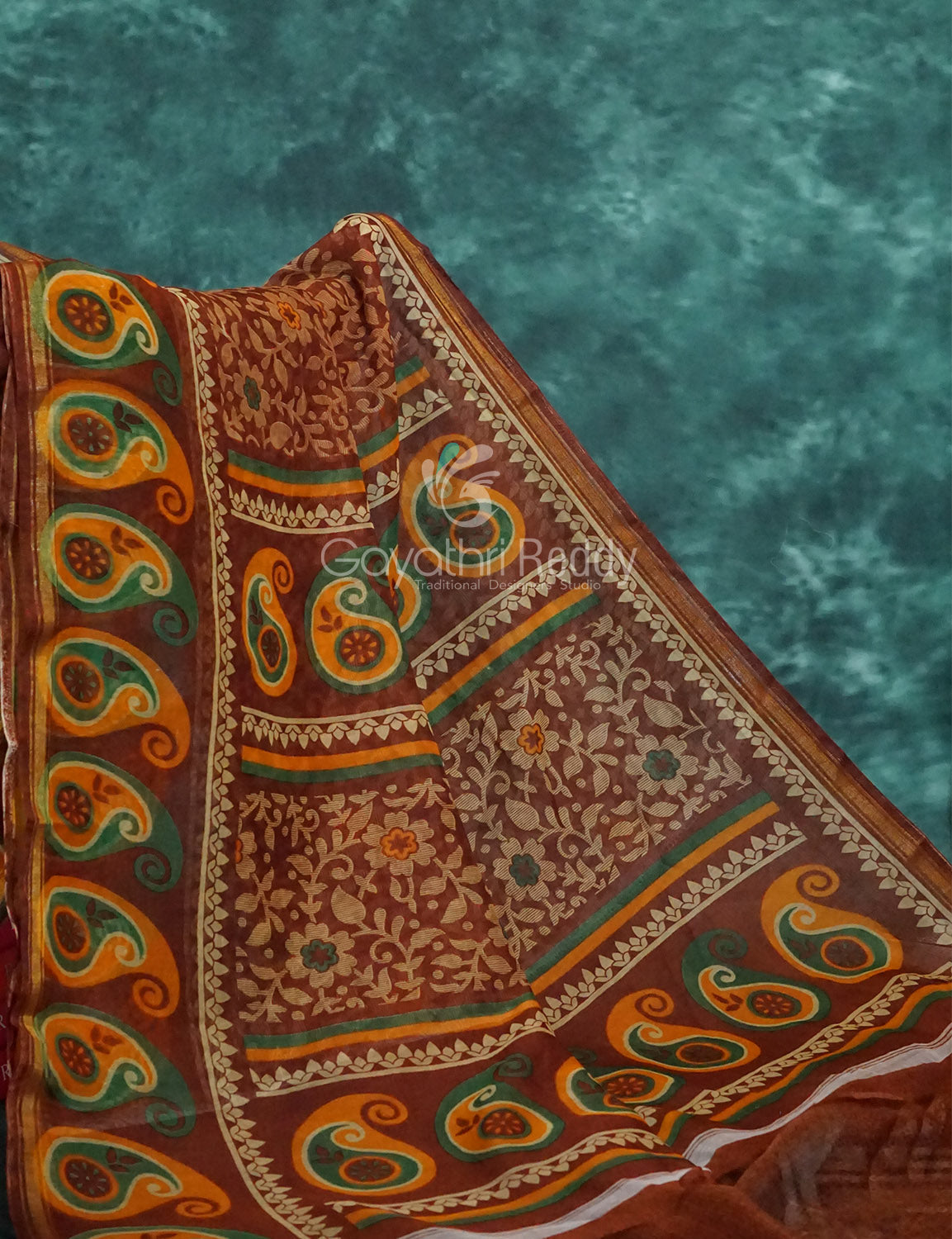 Maroon Brown Mix Floral PrintSemi Chanderi Saree By Gayathri Reddy Designer Studio | Grocsy
