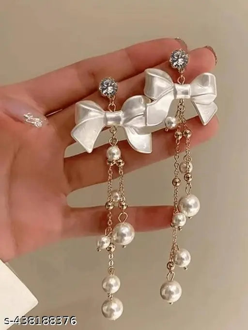 Tehzeeb Creations Women's White Pearl And Stone Earrings | Grocsy