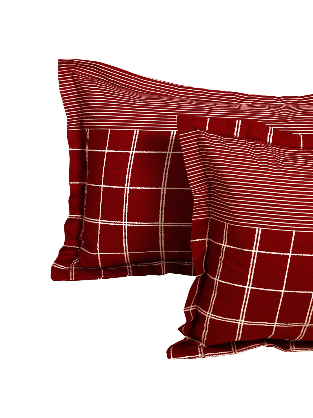 Story@home Maroon & White Geometric 152 TC Queen Bedsheet with 2 Pillow Covers | Grocsy