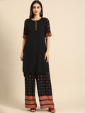 All About You Women Black & Pink Regular Round Neck Kurta with Palazzos | Grocsy