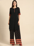 All About You Women Black & Pink Regular Round Neck Kurta with Palazzos | Grocsy