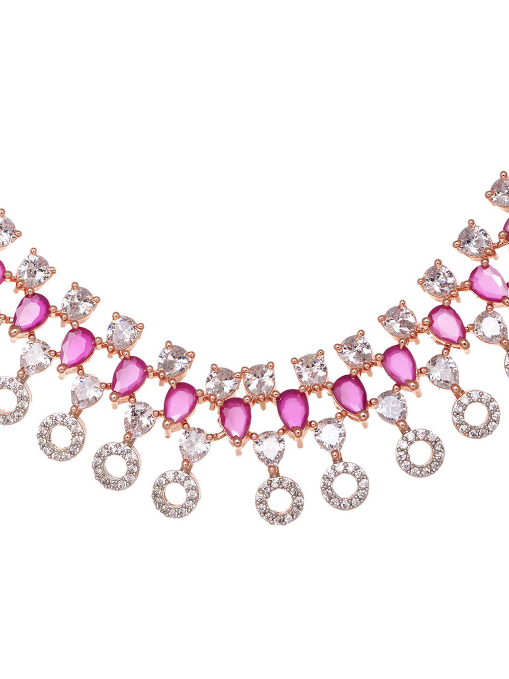 Saraf RS Jewellery Rose Gold-Polished Red AD-Studded Jewellery Set | Grocsy