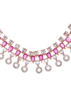 Saraf RS Jewellery Rose Gold-Polished Red AD-Studded Jewellery Set | Grocsy
