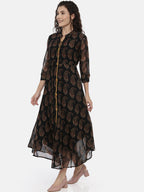 Souchii Women Black Printed A-Line Dress | Grocsy