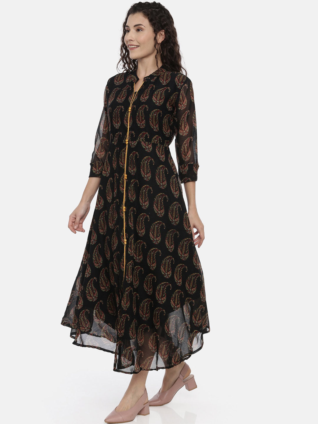 Souchii Women Black Printed A-Line Dress | Grocsy