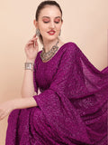Sangria Sequinned Pure Georgette Party Saree | Grocsy