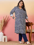 Sztori Plus Size Floral Printed Shirt Collar Roll-Up Sleeves Crepe Pathani Kurta | Grocsy