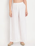 TAG 7 Women White Solid Straight Palazzos | Grocsy