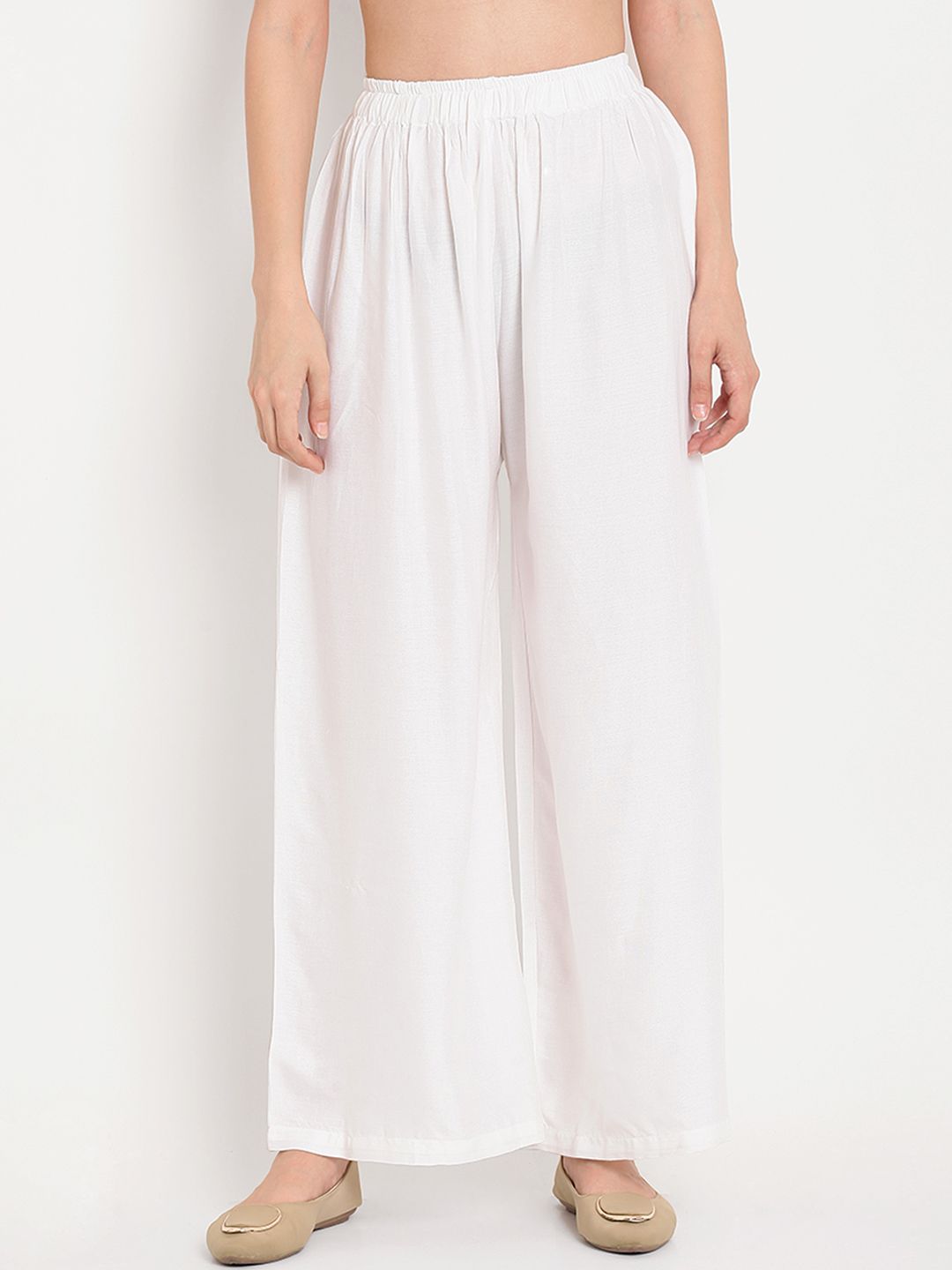 TAG 7 Women White Solid Straight Palazzos | Grocsy