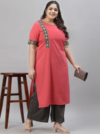 Sztori Plus Size Floral Yoke Design Straight Kurta With Palazzos | Grocsy