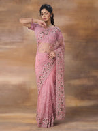 kasee Floral Embroidered Net Saree With Blouse Piece | Grocsy