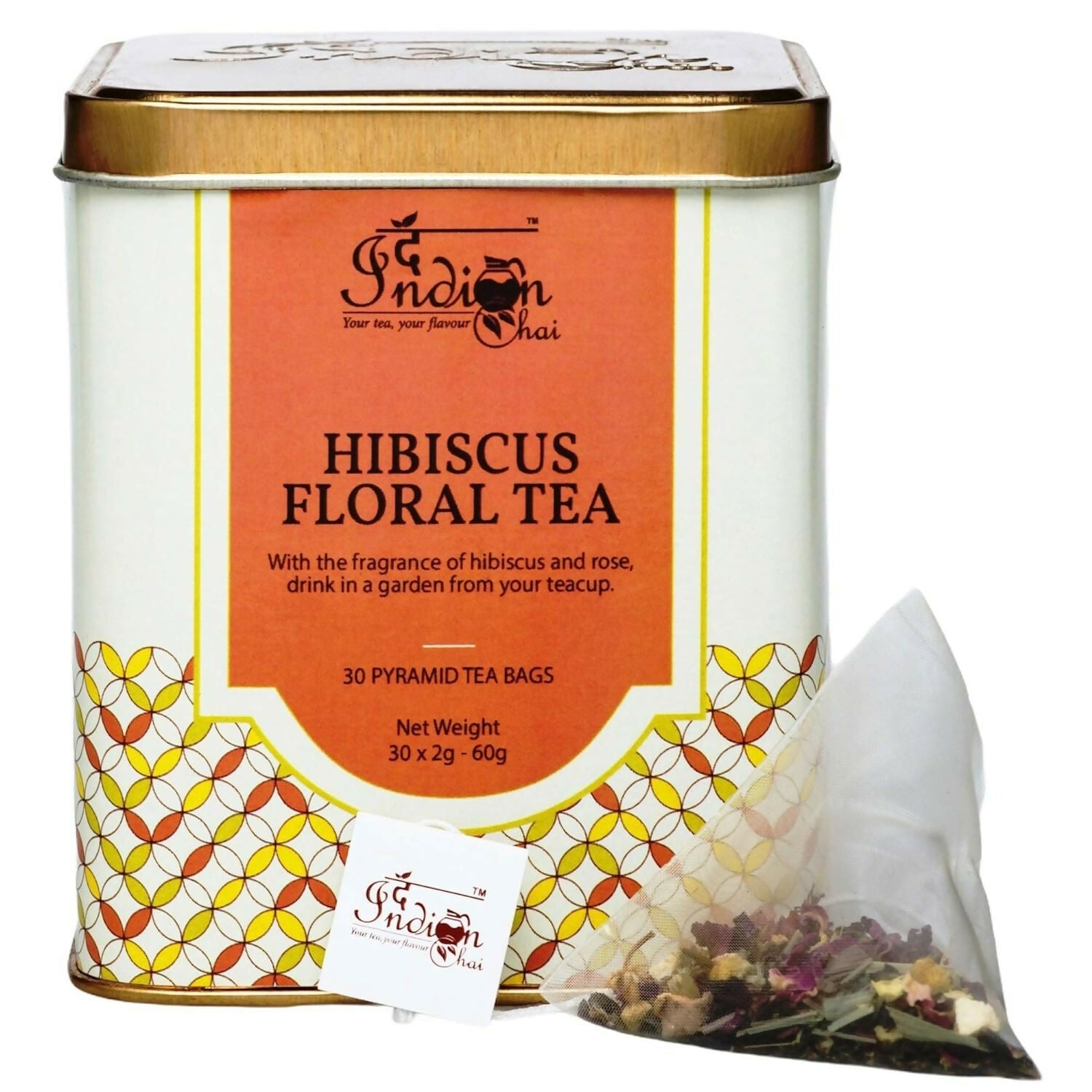 The Indian Chai - Hibiscus Blossom Tea 30 Pyramid Tea Bags | Grocsy