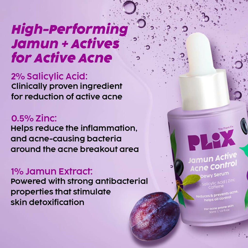 PLIX The Plant Fix 2% Salicylic Acid Jamun Active Acne Control Dewy Serum For Active Acne & Dark Spot Reduction | Grocsy