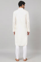 Floral Neckline Embroidered Cotton Kurta by Hilo Design | Grocsy
