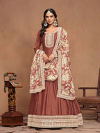 Anaita Coffee Embroidered Art Silk Anarkali Suit | Grocsy