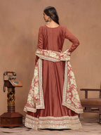 Anaita Coffee Embroidered Art Silk Anarkali Suit | Grocsy