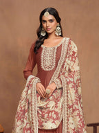 Anaita Coffee Embroidered Art Silk Anarkali Suit | Grocsy