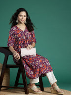 Sangria Floral Printed Gotta Patti Kurta | Grocsy